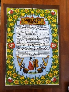 NOS New Vintage Cotton Kitchen Tea Towel "Land Of My Fathers" Song Music Britain - Picture 1 of 5