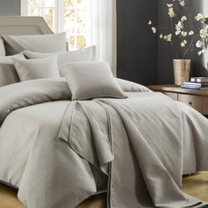 Moyle Fine Linen Zeus Latte Velour Polyester Quilt Cover Set. or Coverlet. - Picture 1 of 4