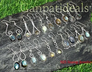 Labradorite Gemstone Earring Wholesale Lot 925 Sterling Silver Plated Earrings - Picture 1 of 6