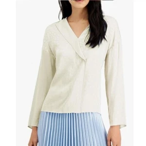 Alfani Womens Plus 1X White Combo Spots Collared Blouse Top NWT F19 - Picture 1 of 4