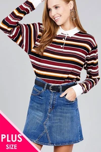 Ladies fashion plus size long sleeve multi striped dty brushed shirts - Picture 1 of 6