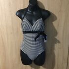 BNWT Freya tootsie black and white striped halterneck swimsuit size 32DD