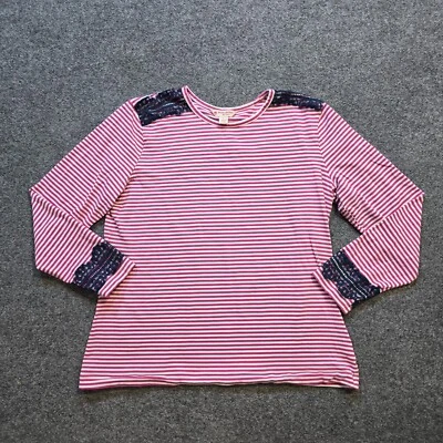 Top Brooks Brothers Mujer Grande Rosa Rayas Azul Encaje Elástico Náutico Informal Foto 1 de 4