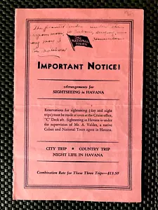 LE DISPOSIZIONI DEI TOUR NAZIONALI PER VISITARE L'AVANA CUBA BROCHURE PRE-1959 - Foto 1 di 3
