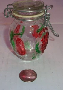 Vintage kleines Glas geprägt verziert mit Früchten Bügelverschluss Glasdose versiegelt CoCups - Bild 1 von 7