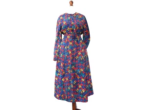 Marion Donaldson Dress Women UK 14 Blue Green Mix Long Sleeve Summer Holiday vtg - Picture 1 of 13