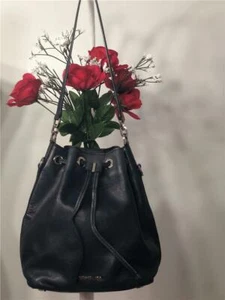 MICHAEL KORS Dark Navy Blue Leather Small Drawstring Bucket Shoulder Bag - Picture 1 of 8