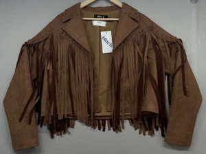 Blue B Collection Faux Suede Leather Fringe Jacket Womens M Cropped Western-Gift - Picture 1 of 19