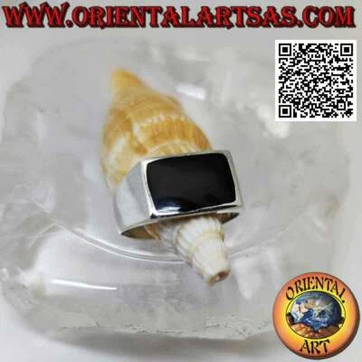 Anello in Argento 925‰ liscio con onice rettangolare orizzontale a filo bordo 12 - Immagine 1 di 3
