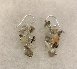 Sajen Moonstone, Pink Moonstone & Smoky Quartz Dangle Earrings - 4.1  Grams - Picture 1 of 9