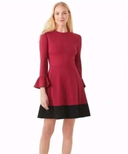 Abito Kate Spade rosso mirtillo e nero colorblock maniche a campana ponte taglia XS