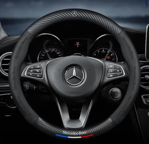 15" PU Leather+Carbon fiber Steering Wheel Cover For Mercedes Benz GLA GLB GLC - Picture 1 of 13