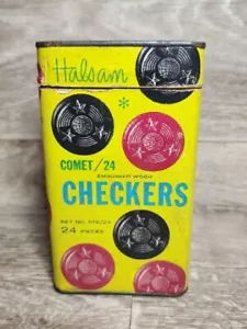 Caja de hojalata de cartón vintage HALSAM 24 damas COMET de madera en relieve negras rojas LEER* - Imagen 1 de 7