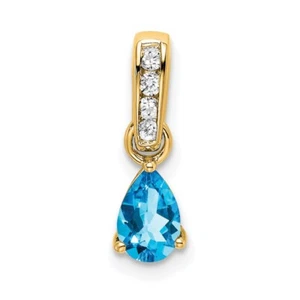 10k Yellow Gold Pear Blue Topaz and Diamond Pendant - Picture 1 of 2