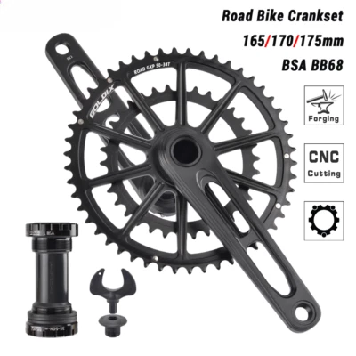 165/170/172.5/175mm Road Bike Crankset 50-34/52-36/53-39T Double Chainring Crank - Image 1 of 4