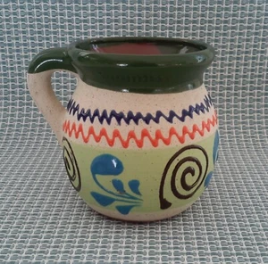 Decorated Clay Hand Painted Colorful Pottery Ceramic Mug Pitcher 4.5 " Tall - Picture 1 of 9