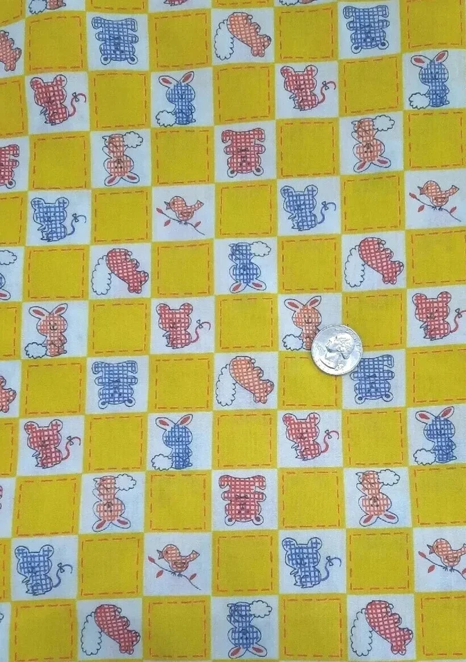 Винтажная хлопчатобумажная яркая основная детская ткань 70-е 80-е 1,75 ярда X 45 дюймов желтый красный синий - Изображение 1 из 1