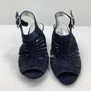 Alfani Primere Navy Blue Suede Leather Open Peep Toe Sling Back Heels Size 7M - Picture 1 of 10