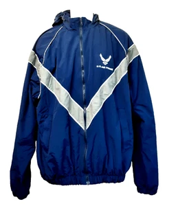 US Air Force Skilcraft Mens Jacket Windbreaker Blue Gray X-Large Hood Vtg 80's - Picture 1 of 8