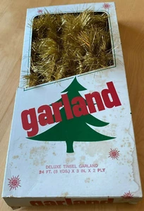 VINTAGE GOLD CHRISTMAS DELUXE TINSEL TARNISHPROOF GARLAND 24 FT MADE IN USA - Picture 1 of 1