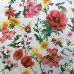 PAPER NAPKINS PACK OF 20 MIXED FLOWERS & BEES LUNCH / DECOUPAGE 3PLY - Picture 1 of 2