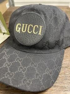 Authentic Gucci Gg Canvas Black Logo Patch Baseball Cap Hat Size Small NWT - Picture 1 of 9