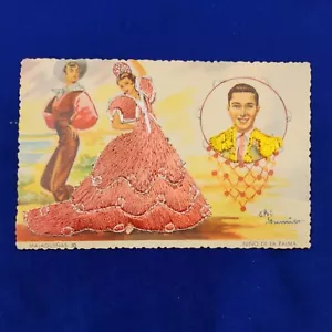 Hübsche Dame Malagueñas Vintage Elsi gestickte Postkarte Spanien unbesendet - Bild 1 von 2