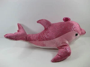 DOLPHIN GIRLZ NATION  PINK SILVER BOW 16" Stuffed Animal Plush Glitzy Ocean Sea - Picture 1 of 8