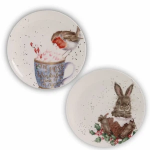 Wrendale Designs Porzellan Dessert-Teller 2er Set Hase + Rotkehlchen - Bild 1 von 7