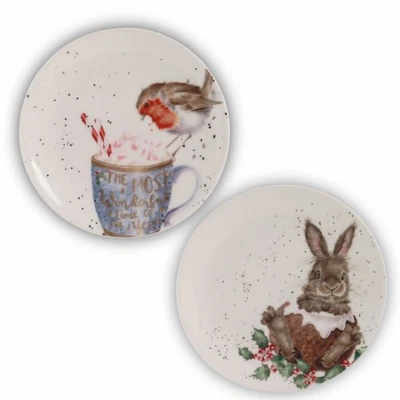Wrendale Designs Porzellan Dessert-Teller 2er Set Hase + Rotkehlchen - Bild 1 von 4