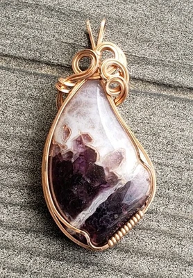 Amethyst & Quartz Rose Gold Wire Wrapped Pendant 2 Inch X 1 Inch  - Image 1 of 4