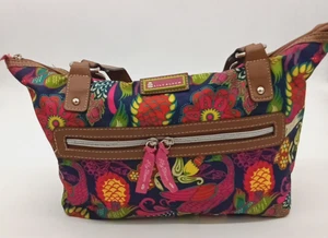 Lilly Bloom Handbag Shoulder Boho Colorful Floral & Bird Design Double Handles - Picture 1 of 12