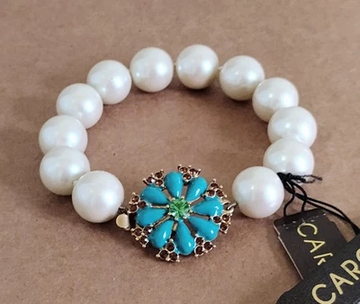 Pulsera de perlas de imitación Carolee para muñeca más grande 8-1/4" cierre de cristal esmaltado Foto 1 de 4