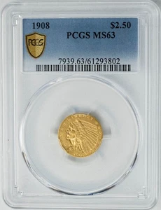 1908 $2 1/2 Gold Indian $2.5 MS63 Secure PCGS 950199-5 - Picture 1 of 5