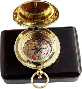 Antique Vintage Brass Pocket Compass Brass Nautical Compass Marine Compass Gift - Picture 1 of 6