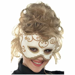 Deluxe Masquerade White Baroque Venetian Costume Mask - Picture 1 of 1