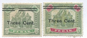 Malaya Perak 1900 3 cents on $1 and $2 mint o.g. hinged - Picture 1 of 1