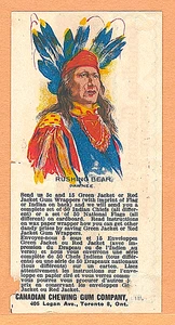 1930 V253 CANADIAN CHEWING GUM INDIAN CHIEFS RED JACKET WRAPPER - RUSHING BEAR - Picture 1 of 2