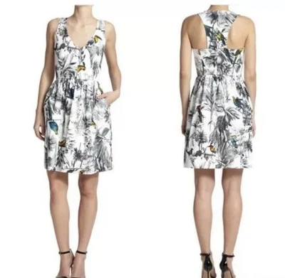 NUEVO SIN ETIQUETAS Vestido Milly Isadora Tropical Foto Botánica Floral Pájaro Tucán Espalda Corredora 0 Foto 1 de 4