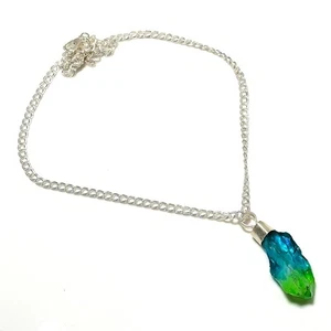 Bi-Color Druzy Gemstone Handmade 925 Sterling Silver Jewelry Necklace 18" c377 - Picture 1 of 2