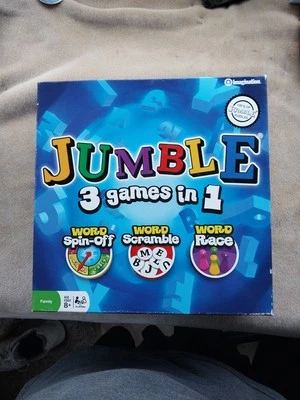 Jumble 3 Games In 1 Word Scramble Spin-off Race Puzzle Cards Brain Teasers NWT - Image 1 of 4