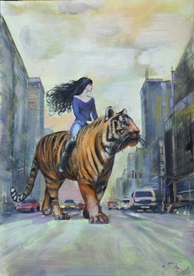 Картина современная оригинальная сюрреалистическая фантазия Дора Пилсала, Тигр в городе - Изображение 1 из 2