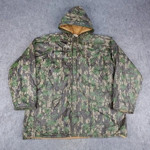 Vintage Trebark Jacket Mens XL Green Brown Camo Rain Coat Parka Hunting PVC 90s - Picture 1 of 17