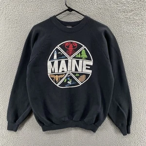 VINTAGE Maine Sweatshirt Men Extra Large Black Puff Graphic Outdoors Raglan 90s - Picture 1 of 12