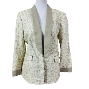 Tahari Levine Jacke Blazer Damen 8 Leinen elfenbein beige Freizeit Karriere gebraucht, in einwandfreiem Zustand - Bild 1 von 12