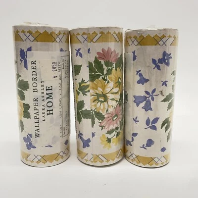 3 Rolls Vintage Laura Ashley Home Wallpaper Border Annabel Cowslip 10m x 132mm - Image 1 of 4