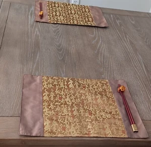 Fabric Place Mat & Bamboo Chopstick Set For 6 Rectangular Multicolor - Picture 1 of 8