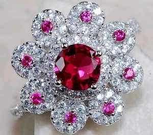 1CT Treated Ruby & White Topaz 925 Solid Sterling Silver Ring Jewelry Sz 6 U3-5 - Picture 1 of 2