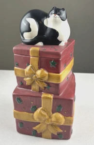 Warren Kimble Black and White Cat Cookie Jar Holiday Cheer Sakura ~ Please Read - Picture 1 of 18