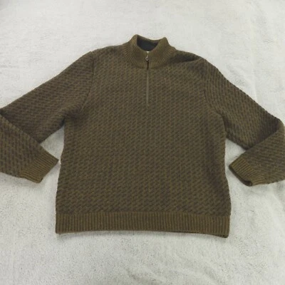 LL Bean Sweater Mens Large Olive Green Birdseye Quarter Zip Wool Norway Vintage - Image 1 of 4